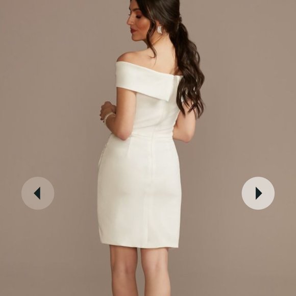 DB Studio- Short off Shoulder Cuff Neckline Crepe Dress - Picture 2 of 8